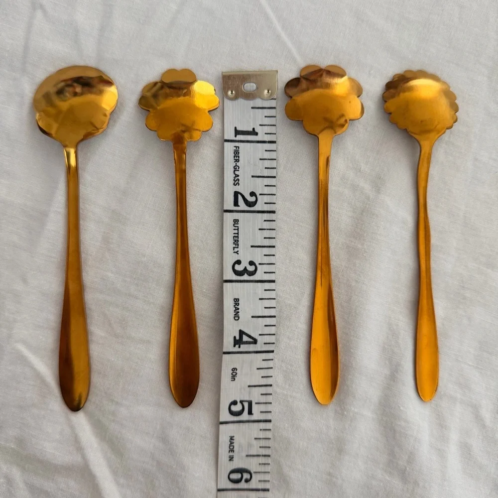 Vintage Gold Tone Floral Spoon Set Brass Flower Spoons 4 Pieces
